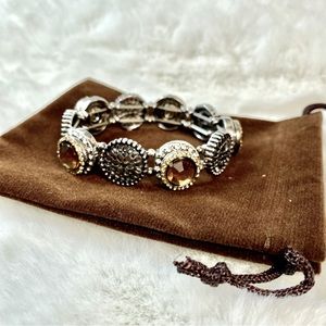 Gemstone silver plated stretch bracelet amber crystals w/dust bag NEW designer